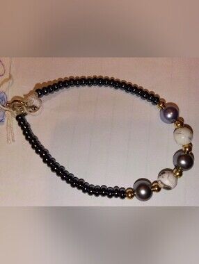 Black Beaded Bracelet with Gold Accents
